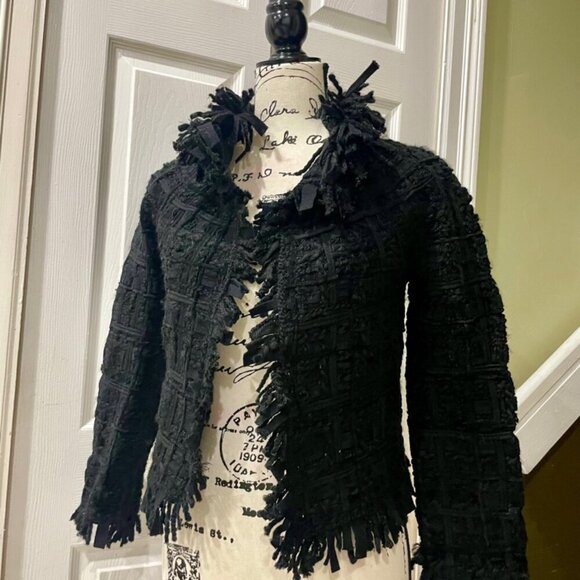 TWEED FRINGE MACROCANNAGE WOOL BLEND CROP JACKET PE DE CHUMBO SIZE SMALL - Picture 16 of 16